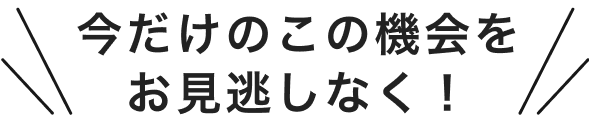 今だけのこの機会をお見逃しなく！